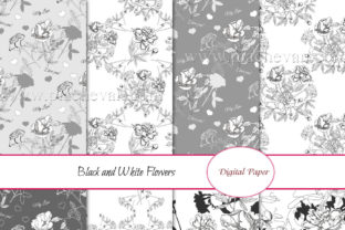 Black and White Flowers Digital Paper