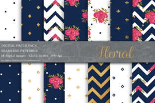 Blue Gold Floral Digital Papers