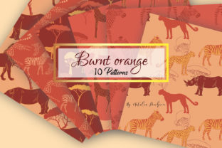 Burnt Orange Digital Paper with Animal and Burnt Orange Digital Paper with Animals Pattern
