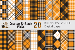 Orange and Black Plaid Digital Pattern