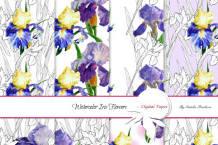 Patters with Watercolor Irises and Watercolor Romantic Irises Patterns